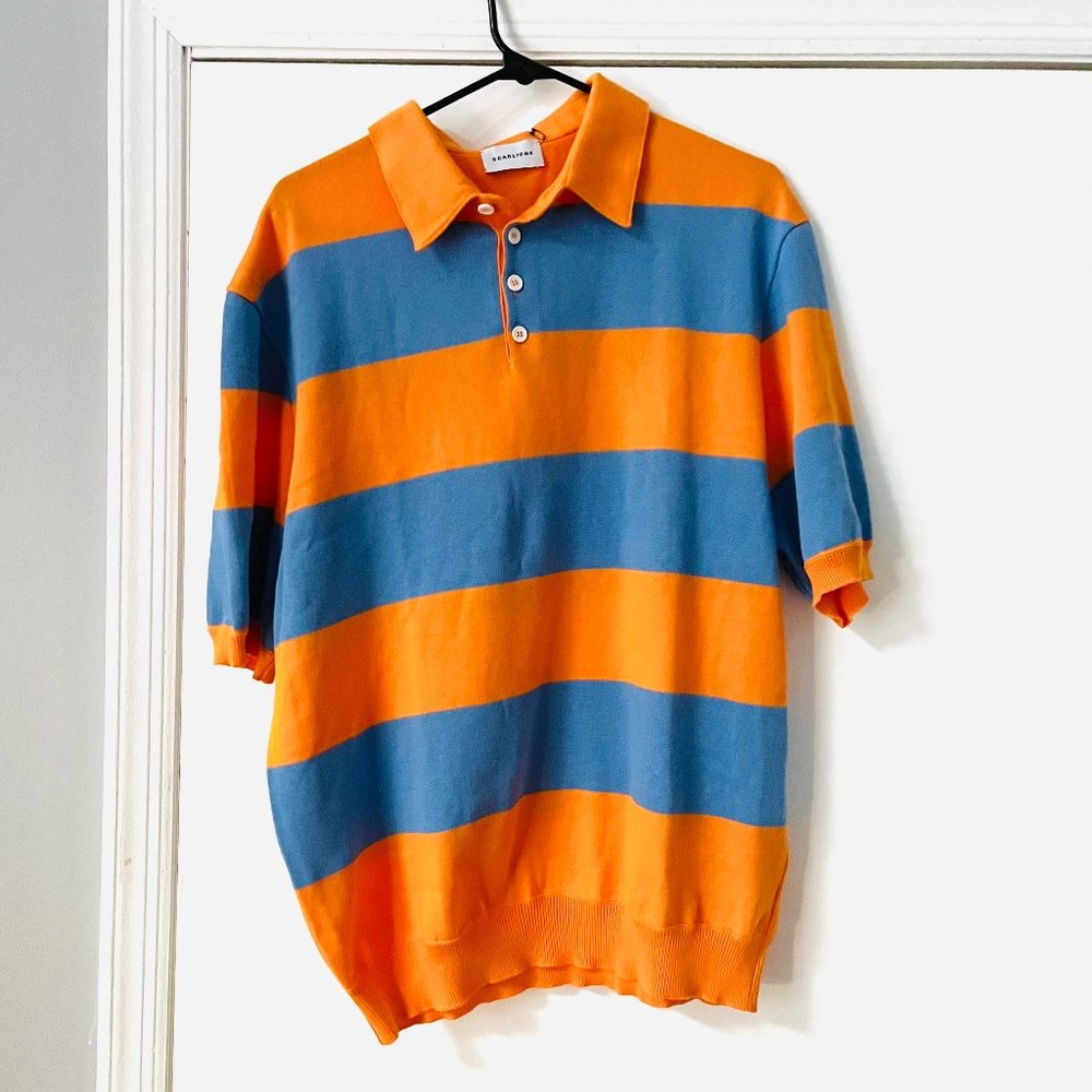 SCAGLIONE Orange and Blue / Purple Striped Rugby Polo